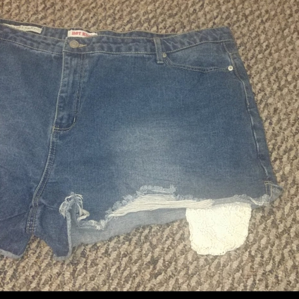 Hot Kiss Plus Size Denim High-Rise Shorts with Lace Pockets size 22